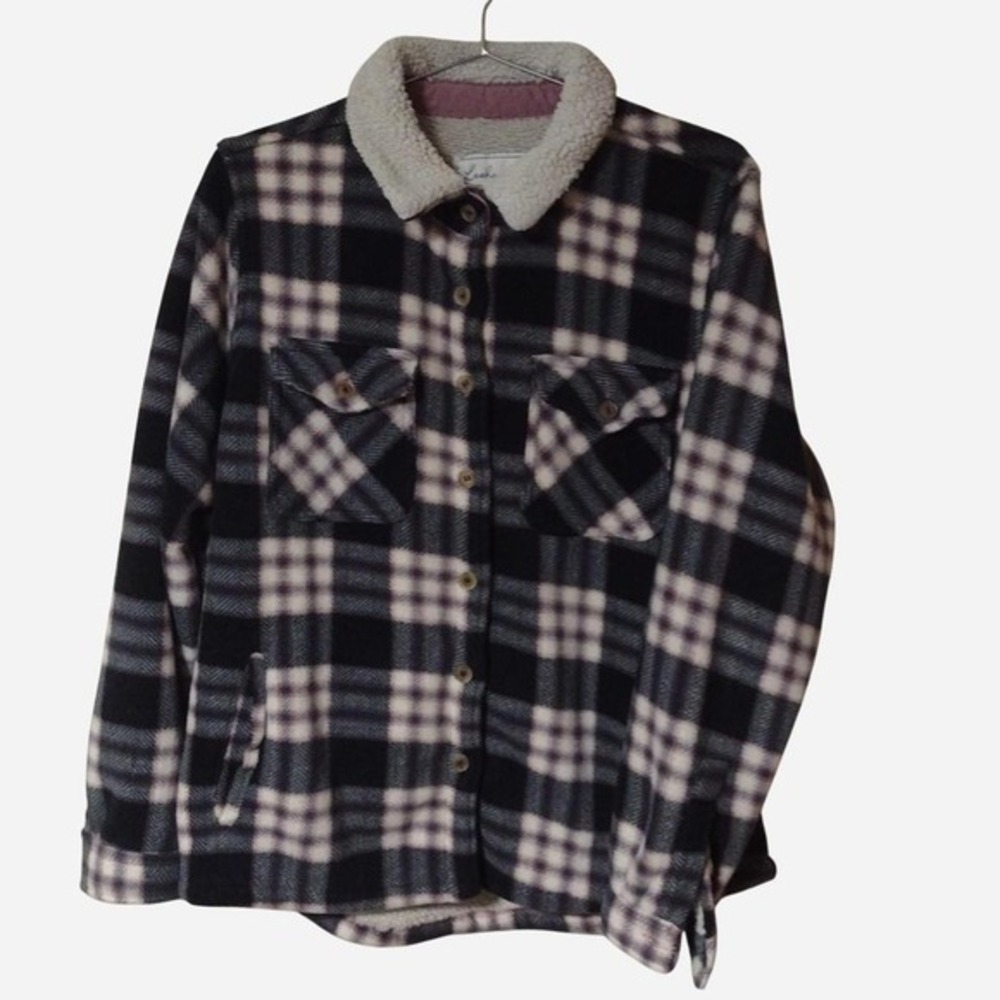 Warm pink black gray large flannel coat with Sherpa lining large cozy cabin